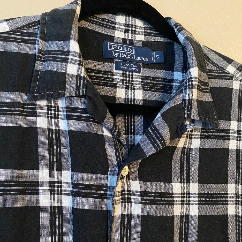 Polo Ralph Lauren Clayton Mens Size Medium Linen Camp Shirt Black White
Plaid